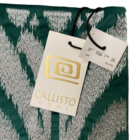 NWT Callisto Home Emerald Green Velour & Silver Pattern 22x22” Pillow Cover - Picture 2 of 4